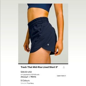 Lululemon Track That Mid-Rise Lined Short 5" in Navy size 6